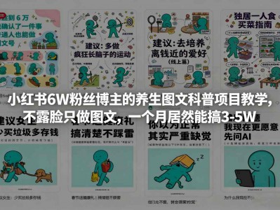 小红书6W粉丝博主的养生图文科普项目教学，不露脸图文创作月收益3-5W指南