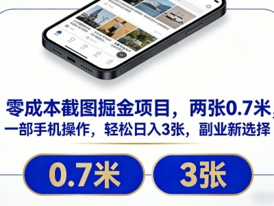 零成本手机截图盈利项目教程 日入300元副业选择